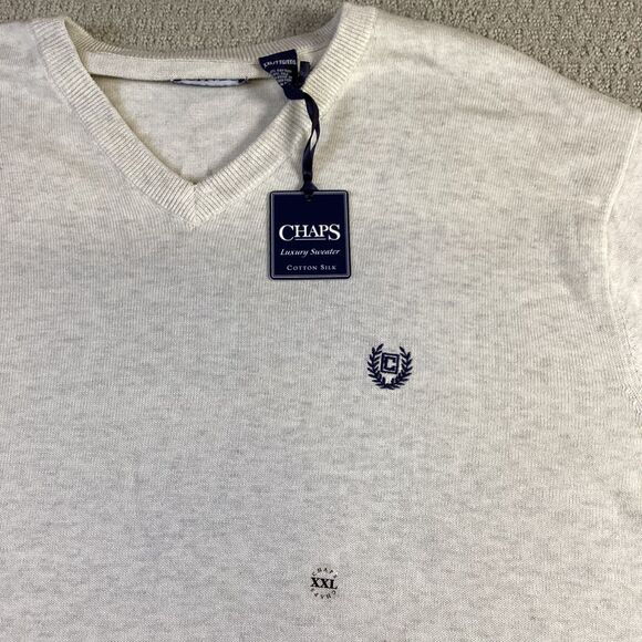 CHAPS Cotton Silk Sweater XXL V-Neck Ivory NWT - Picture 5 of 6